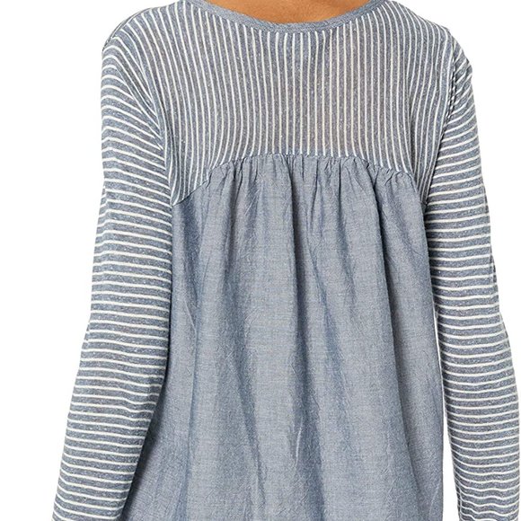 GUC Plus Size Lucky Brand Woven Back Chambray Blue & White Striped Top – Size 2X - Picture 3 of 11
